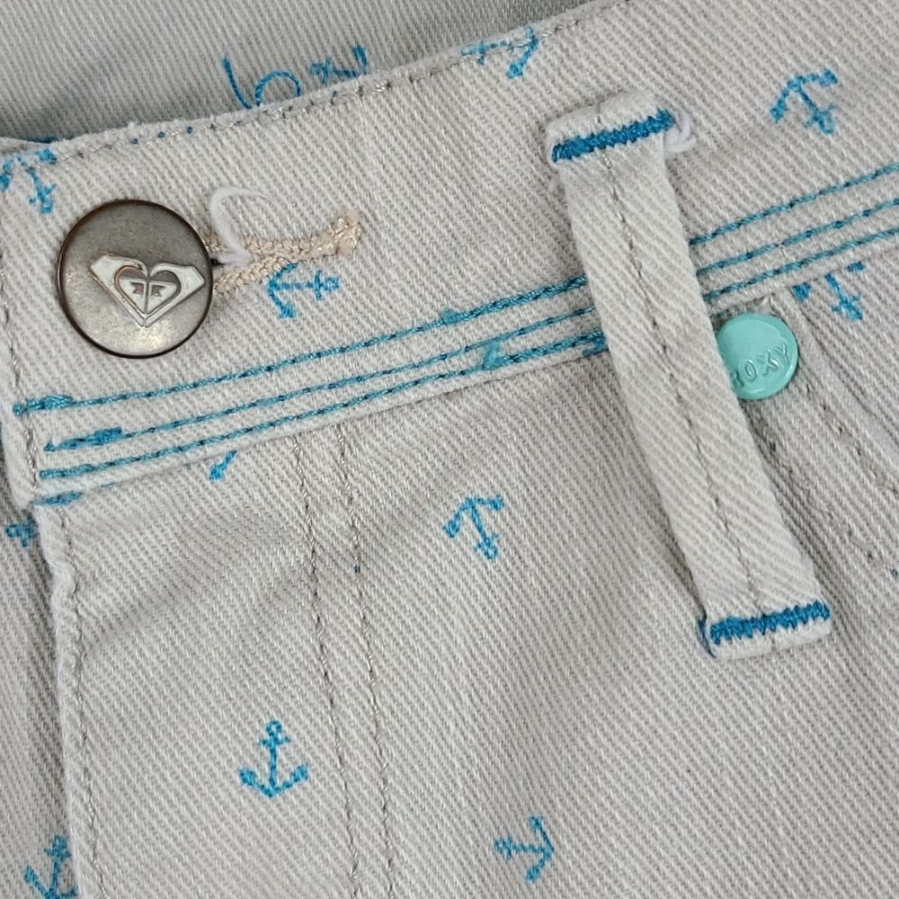 Roxy Anchor Print Denim Cutoff Shorts Gray Turquoise Nautical Shortie 5/27 Surf - Picture 5 of 11